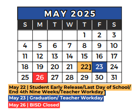 District School Academic Calendar for Alliene Mullendore Elementary for May 2025