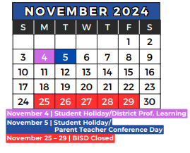 District School Academic Calendar for Haltom Middle for November 2024