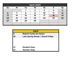 District School Academic Calendar for Wenonah Elementary School for April 2025