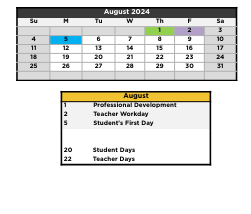 District School Academic Calendar for Robert E Lee Elementary School for August 2024