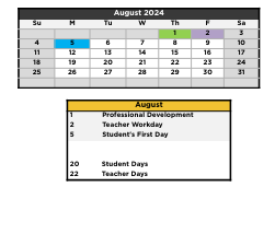 District School Academic Calendar for Gateway School for August 2024