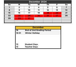 District School Academic Calendar for South Hampton Elementary for December 2024
