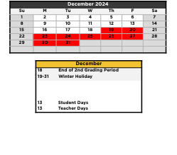 District School Academic Calendar for Olin Vocational School for December 2024