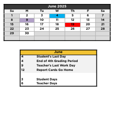 District School Academic Calendar for Epic School for June 2025