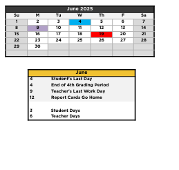 District School Academic Calendar for Christian Alternative School for June 2025