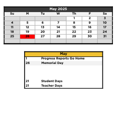 District School Academic Calendar for Oliver Elementary School for May 2025