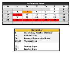 District School Academic Calendar for Robert C Arthur Elementary School for November 2024