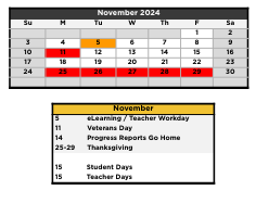 District School Academic Calendar for Wenonah Elementary School for November 2024