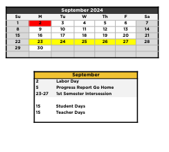 District School Academic Calendar for Minor Elementary School for September 2024