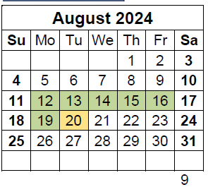 District School Academic Calendar for Saeger Middle for August 2024
