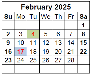 District School Academic Calendar for Saeger Middle for February 2025