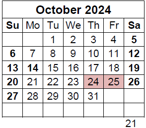 District School Academic Calendar for Saeger Middle for October 2024