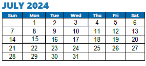 District School Academic Calendar for Cedar Hills Elementary for July 2024
