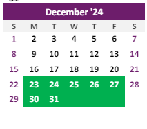 District School Academic Calendar for Burlington Elementary School for December 2024