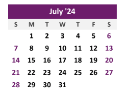 District School Academic Calendar for Burlington Elementary School for July 2024