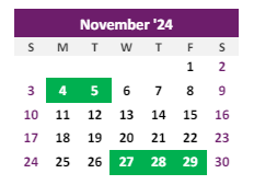 District School Academic Calendar for Burlington Elementary School for November 2024