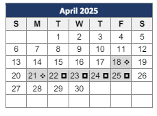 District School Academic Calendar for Social Justice Academy for April 2025