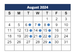 District School Academic Calendar for Pauline Agassiz Shaw for August 2024