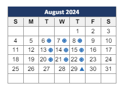 District School Academic Calendar for Parkway Academy Of Technology And Health for August 2024