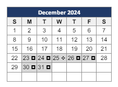 District School Academic Calendar for John Marshall for December 2024