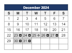 District School Academic Calendar for Excel High School for December 2024