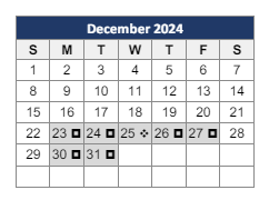 District School Academic Calendar for Beethoven for December 2024