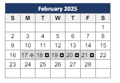 District School Academic Calendar for Urban Science Academy for February 2025