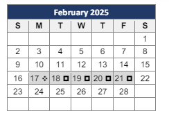District School Academic Calendar for Excel High School for February 2025