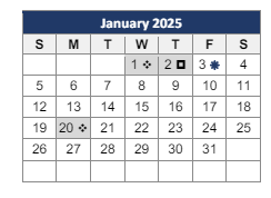 District School Academic Calendar for Mildred Avenue Middle School for January 2025