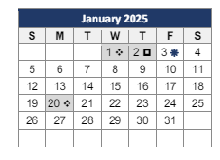 District School Academic Calendar for Excel High School for January 2025
