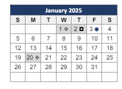 District School Academic Calendar for John F Kennedy for January 2025