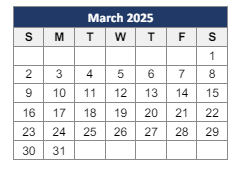 District School Academic Calendar for James W Hennigan for March 2025