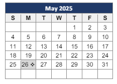 District School Academic Calendar for Woodrow Wilson Middle for May 2025