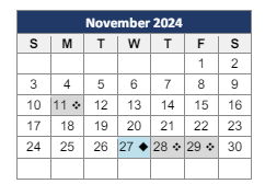 District School Academic Calendar for Excel High School for November 2024