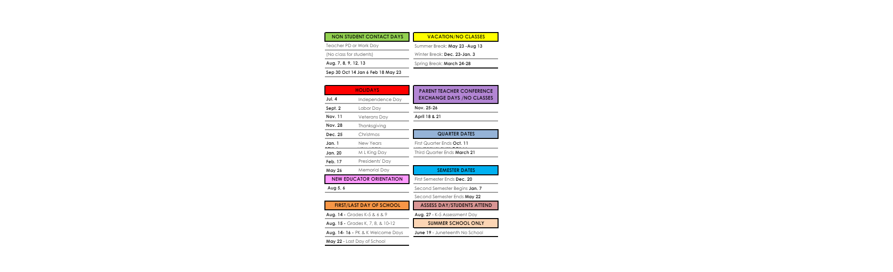 District School Academic Calendar Key for Columbine Elementary School
