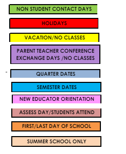 District School Academic Calendar Legend for Casey Middle School