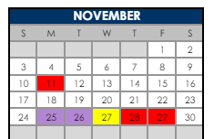 District School Academic Calendar for Justice High Charter School for November 2024