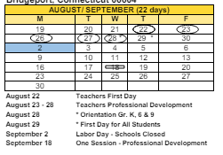 District School Academic Calendar for Bridgeport Aurora High School for August 2024