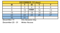 District School Academic Calendar for Longfellow School for December 2024