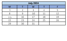 District School Academic Calendar for Longfellow School for July 2024