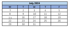 District School Academic Calendar for Bridgeport Aurora High School for July 2024