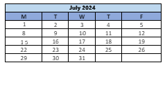 District School Academic Calendar for Hall School for July 2024