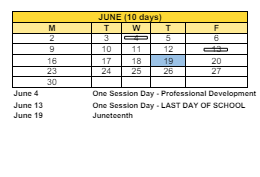 District School Academic Calendar for Longfellow School for June 2025