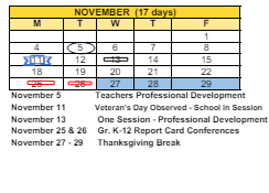 District School Academic Calendar for Longfellow School for November 2024
