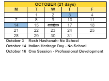 District School Academic Calendar for Hall School for October 2024