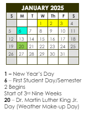 District School Academic Calendar for Helmsburg Elementary School for January 2025