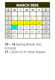 District School Academic Calendar for Helmsburg Elementary School for March 2025