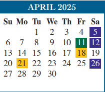 District School Academic Calendar for Garden Park Elementary for April 2025