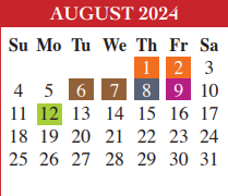 District School Academic Calendar for Brite Elementary for August 2024