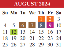 District School Academic Calendar for Putegnat Elementary for August 2024